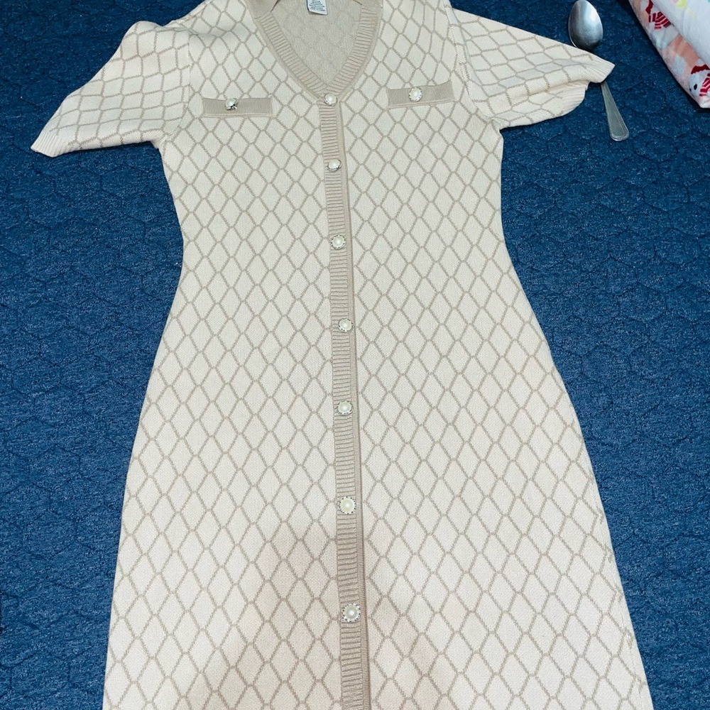Chic Cream Button-Down Midi Dress